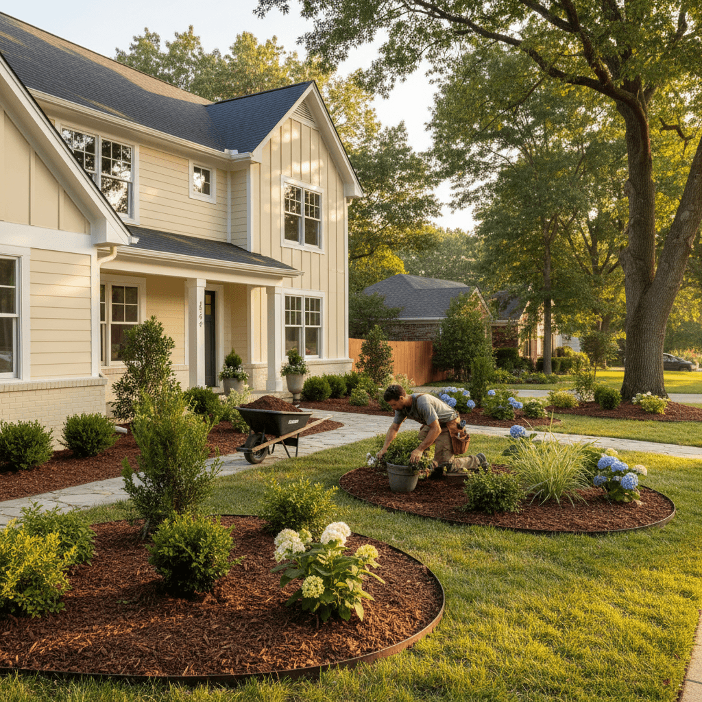 Home exterior with fresh paint and new landscaping design