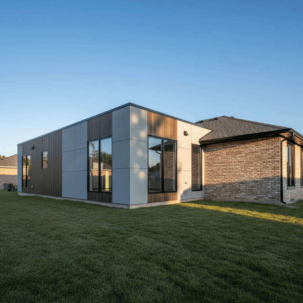Completed home addition with new exterior siding