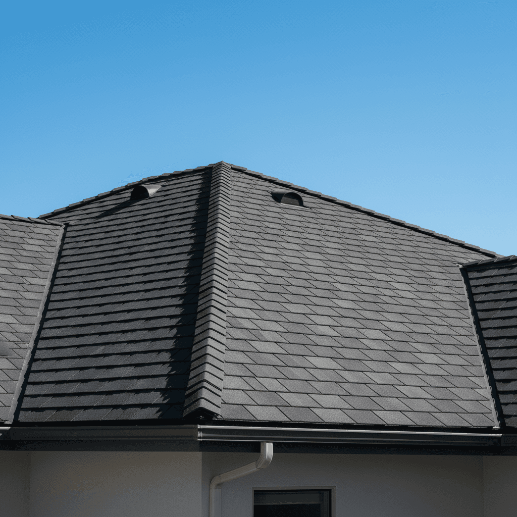 Newly installed residential roof with premium materials and proper installation