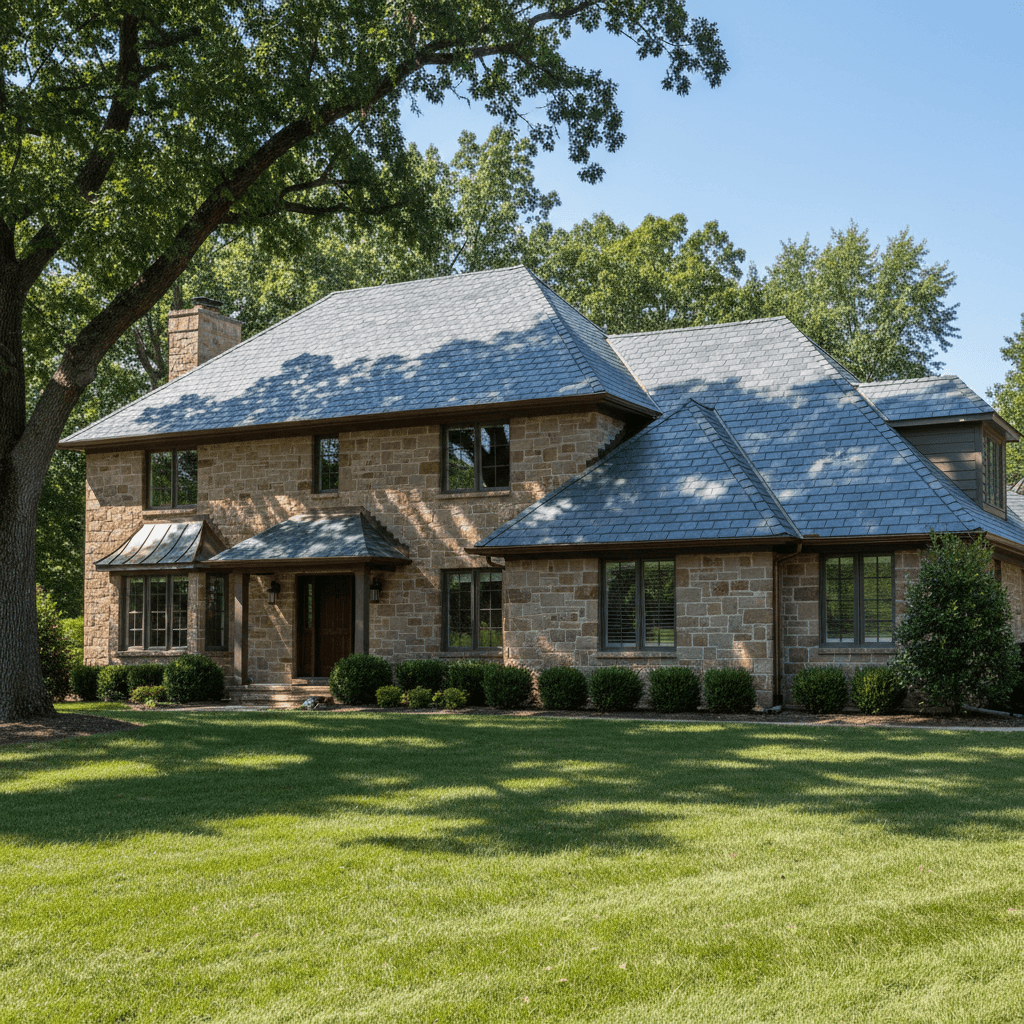 Professional roofing installation on residential home