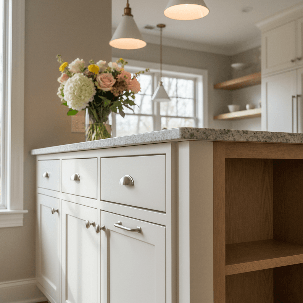 Modern kitchen with custom cabinetry and granite countertop