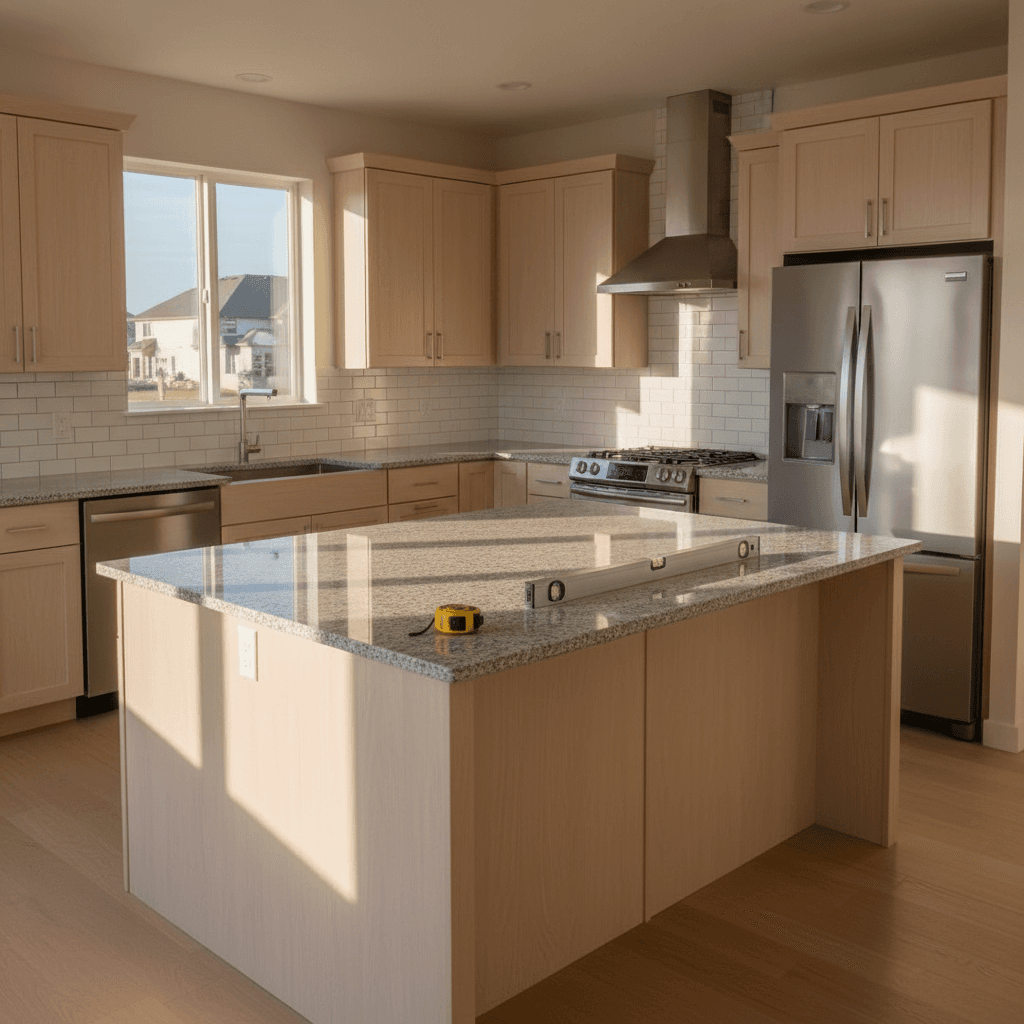 Modern kitchen remodel with white tile and light wood cabinetry