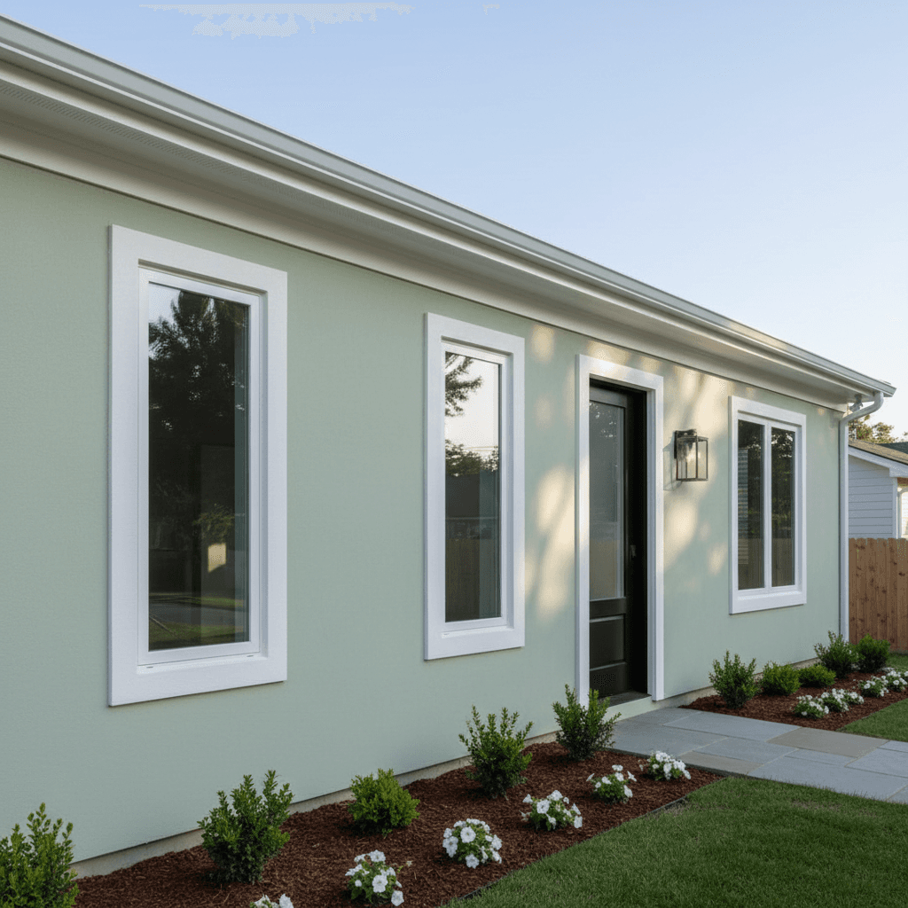 Freshly painted residential exterior with clean trim and modern color finish